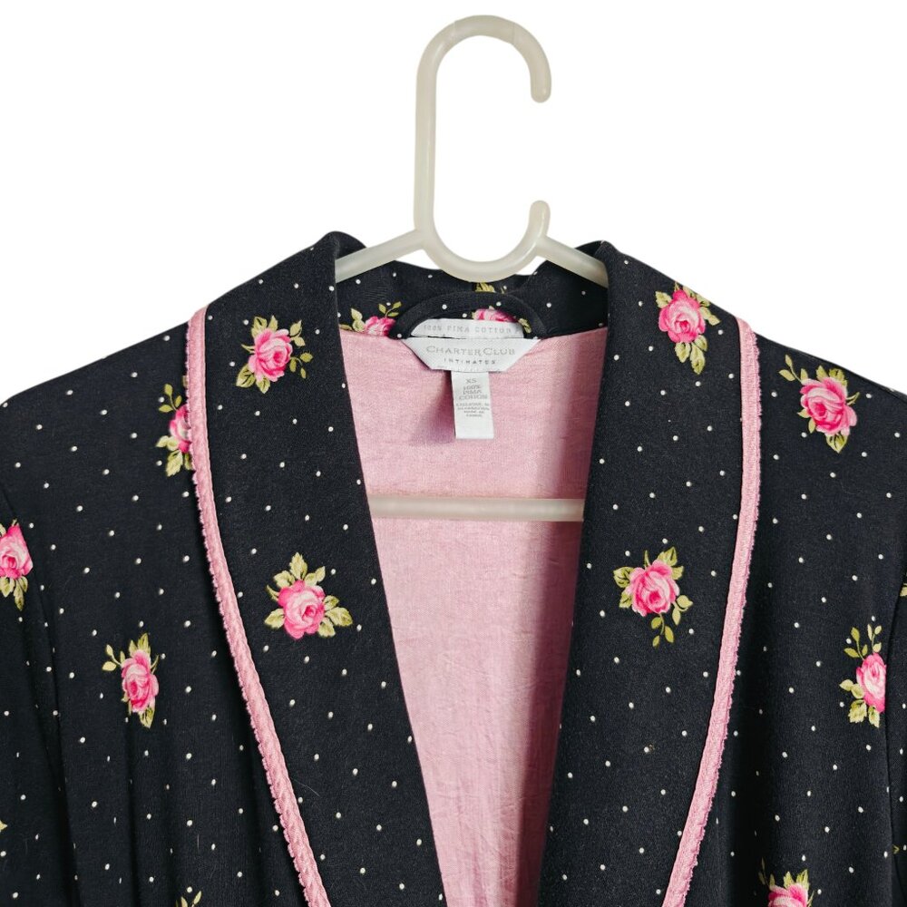 Vintage Charter Club Floral Roses Cottagcore 100% Pima Cotton Robe XS - Picture 4 of 7